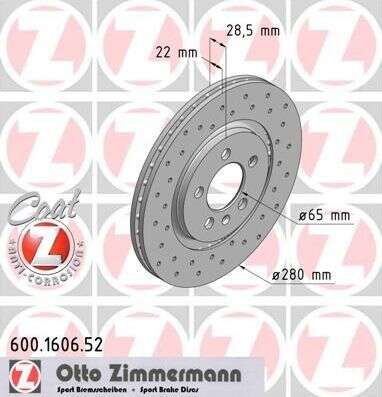 2x VW Golf VR6 GTI Bremsscheibe Zimmermann Sport 280x22 Corrado Seat Toledo 600.1606.52