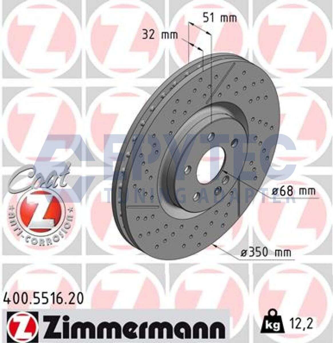 2x brake disc Zimmermann Sport 350x32 with drilled hub bore 68mm
