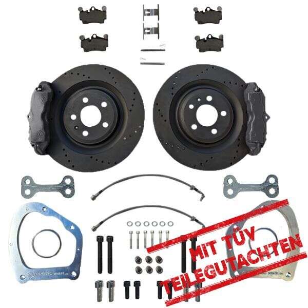 Grand KIT de freinage essieu arrière Golf 8 Audi A3 Seat Leon Porsche Cayenne étrier 4 pistons VW Golf 8R étrier de frein à main 356x22 disque de frein avec certificat de conformité - Couleur étrier de frein : blanc sans couleur